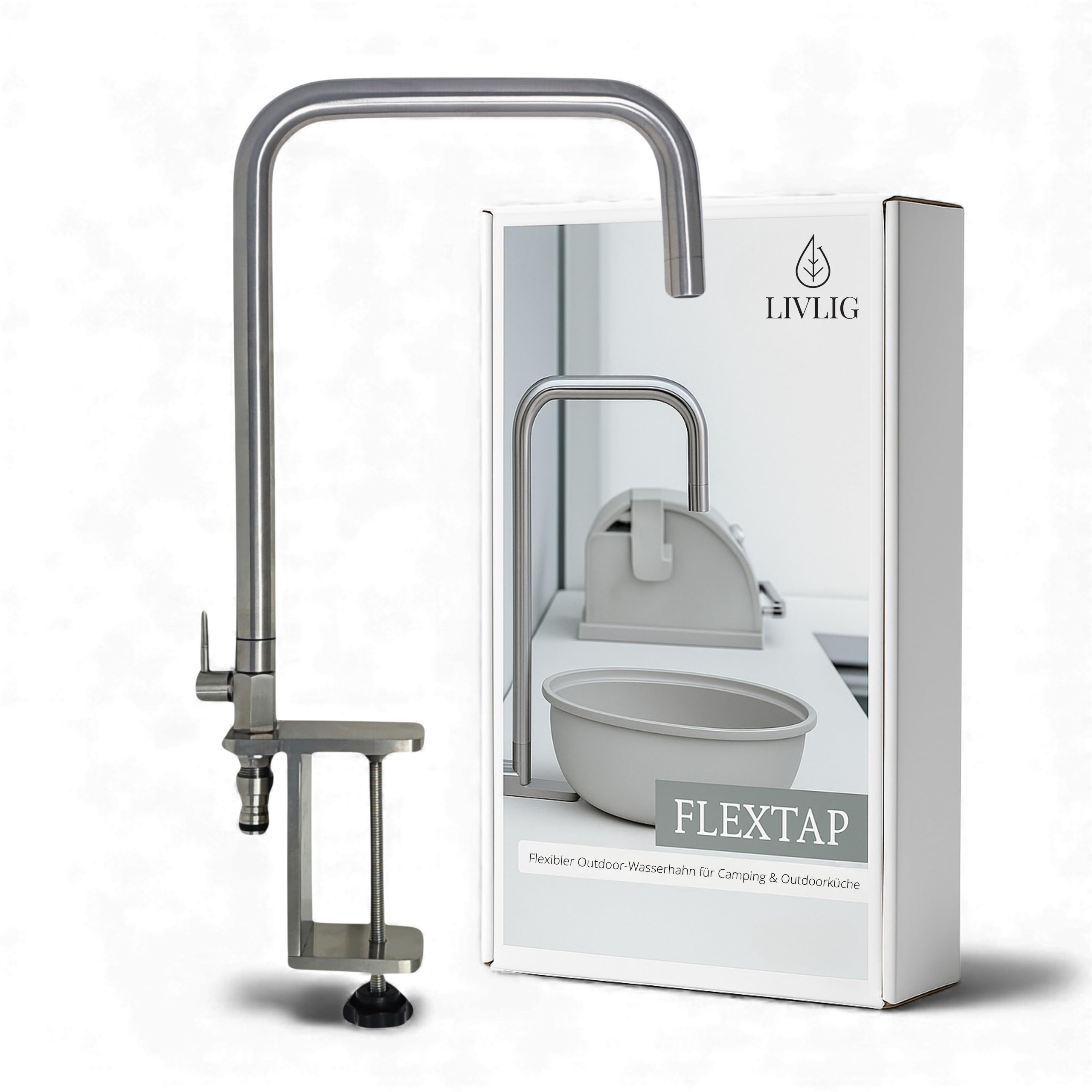 LIVLIG Mobile outdoor tap, stainless steel cold water tap outdoor kitchen, flexible tap garden kitchen, 360° swivelling