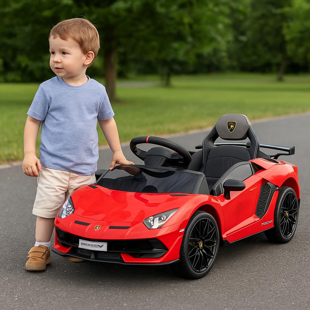 Baroni Toys Lamborghini Baby Car Elettrica 6V con Telecomando Genitori, Suoni, MP3, Retromarcia, Auto per Bambini 1-4 Anni, 100x60x50 cm Rossa