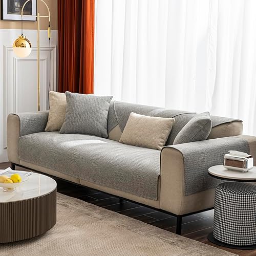 Miniatura 3 de vctops Funda de sofá con textura de lino rústico, color liso, antideslizante, funda de sofá suave para perros, niños y mascotas, protector de