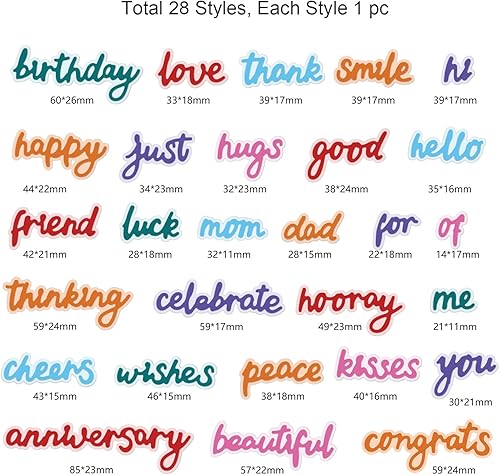 Miniatura 2 de ORIGACH 28 piezas de troqueles de corte de palabras de sentimientos, palabras de sombras, plantillas de corte de metal, plantilla de estampado para
