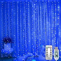 Vista 10 de PUHONG - Cadena de luces para cortina, 300 luces LED de hadas con 8 modos de luz, 2.99x2.99 m, control remoto, luces de hadas enchufables