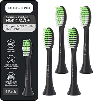 Sponsored Ad - Brushmo Replacement Toothbrush Heads, Compatible with Philips One for Sonicare Electric Toothbrush Handles HY1022, 4 Standard Heads with Tongue Cleaner, Soft Dupont Bristles, BM124m, Shadow Black