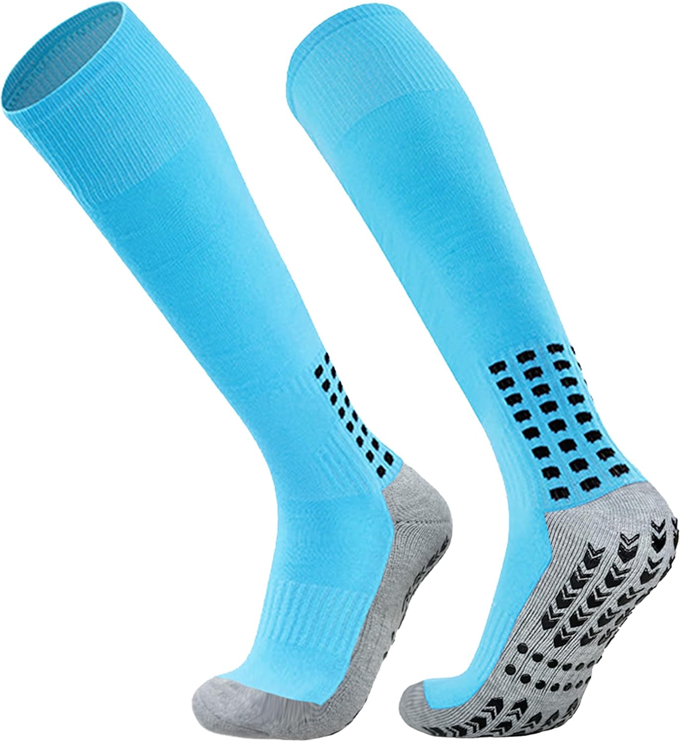 Vegove 6 Pairs Men's Cushioned Soccer Socks with Grip, Non Slip Sports Socks, Knee High Compression Basketball Stockings