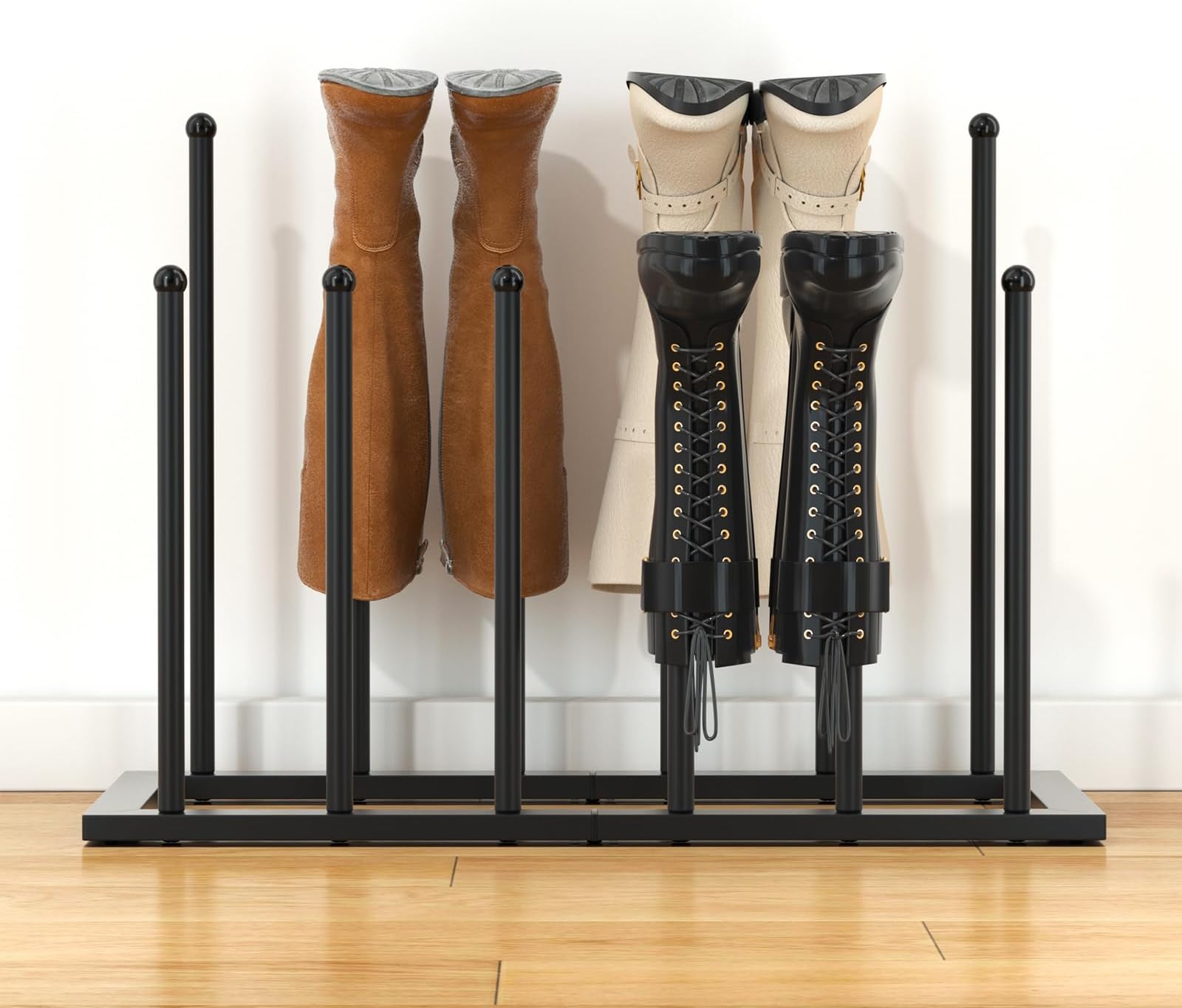Free Standing Shoe Racks, Boot Organizer for Tall Boots, Black Metal Boot Rack Fit for 6 Pairs, Shoe Organizer for Dorm Room, Closet, Entryway (Black-6pairs)