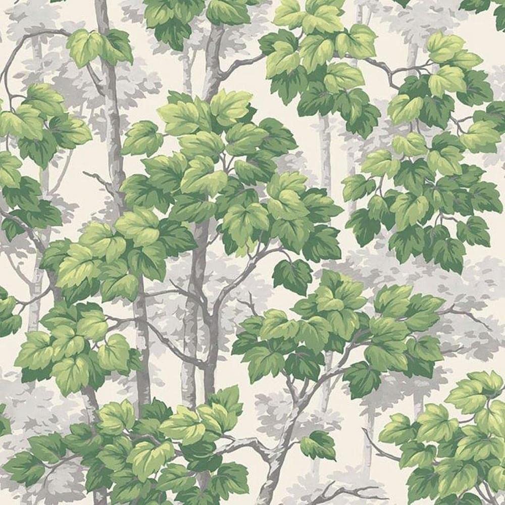 Yöl White Rivington Green Woodland Tree Wallpaper - Leaves Naturistic Forest Modern Contemporary