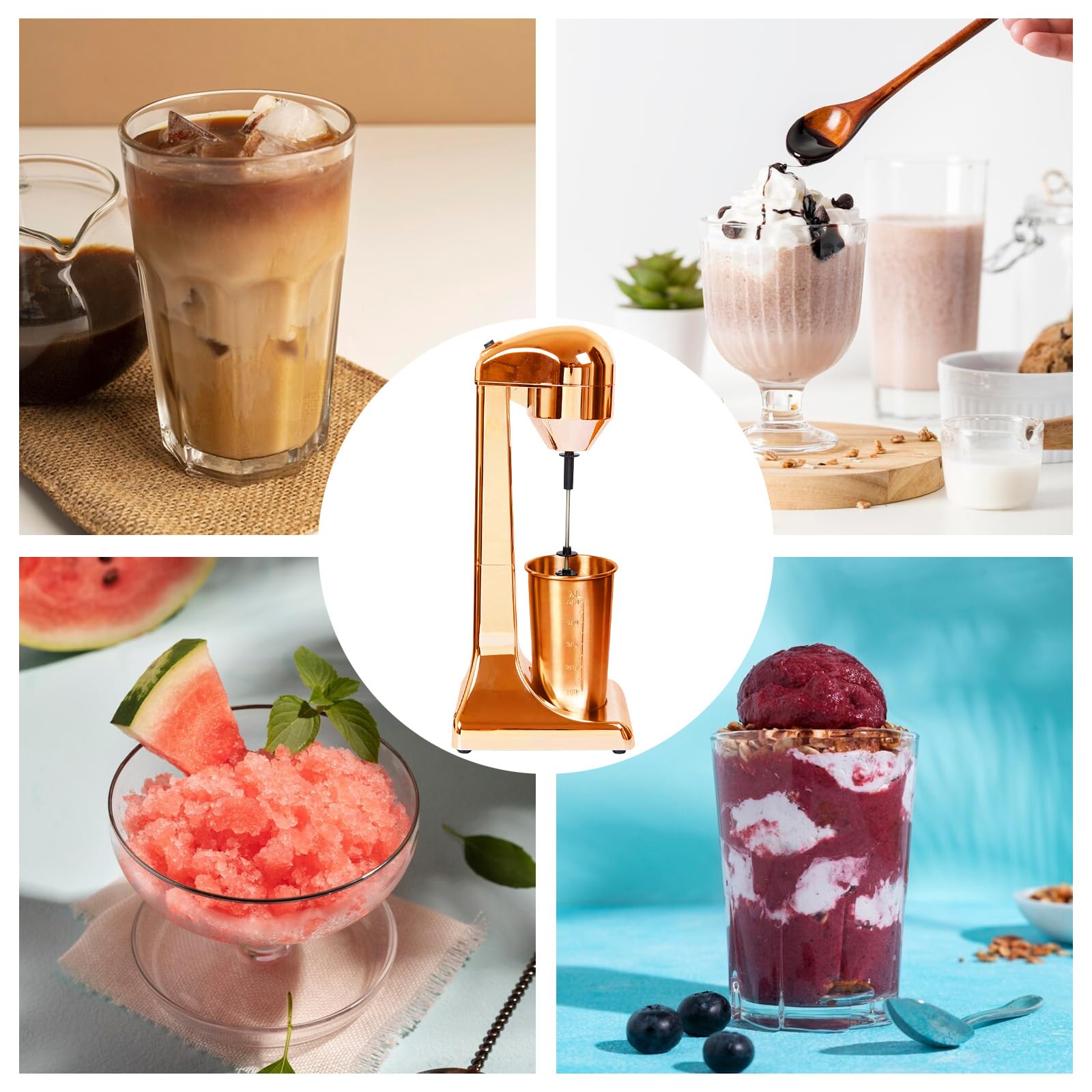 Milkshake Maker, Mixeur à boissons, avec 1 gobelet mélangeur en acier inoxydable 500 ml, 230 V/100 W, 2 vitesses de rotation réglables, gobelet en acier inoxydable, shake de lait et de protéines