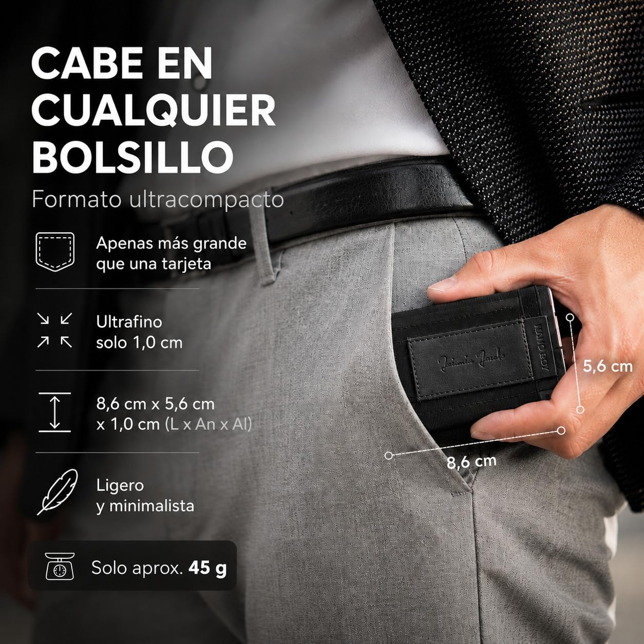 Jaimie Jacobs Nano Boy Cartera Minimalista Slim Wallet Pequeña Tarjetera Fina Pinza para Billetes Billetero Hombre (Negro)