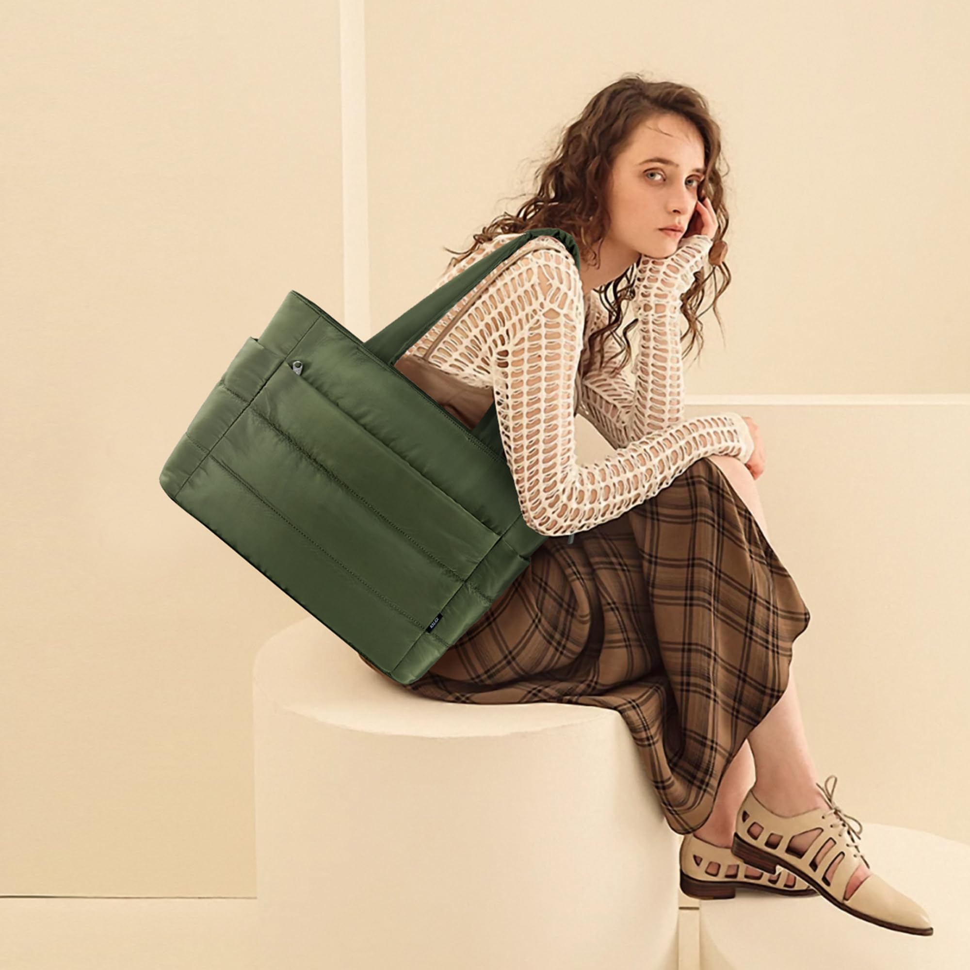 KALIDI Borsa tote trapuntata, borsa a tracolla imbottita da viaggio grande anti spruzzi cerniera casual lavoro palestra donna
