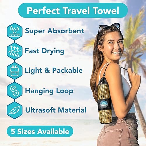Miniatura 55 de Youphoria Toalla de viaje de microfibra de secado rápido, ligera, toalla de secado rápido para camping, playa, mochilero, senderismo y deporte Gris