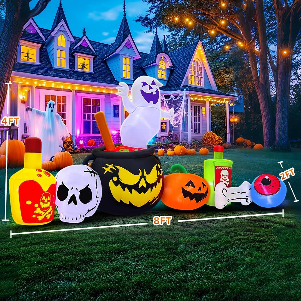 8FT Halloween Inflatable Decoration, Ghost Inflatable Outdoor Decoration with LED Light, Halloween Inflatables Outdoor Decorations, Inflatable Ghost for Holiday Party Lawn Yard Garden Décor