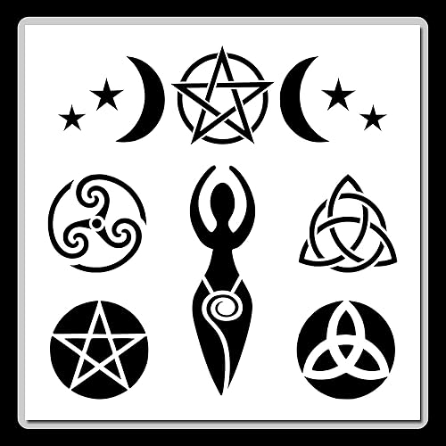 Miniatura 1 de 12 x 12 pulgadas (6 en 1) Símbolos de bruja Wiccan en espiral, diosa, pentagrama, luna triple, triquetras!