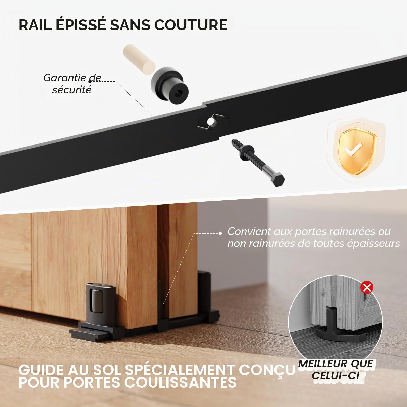 Kit complet de ferrures de porte coulissante Bypass pour 2 portes en bois de 127 cm de large - 274 cm de large - Noir