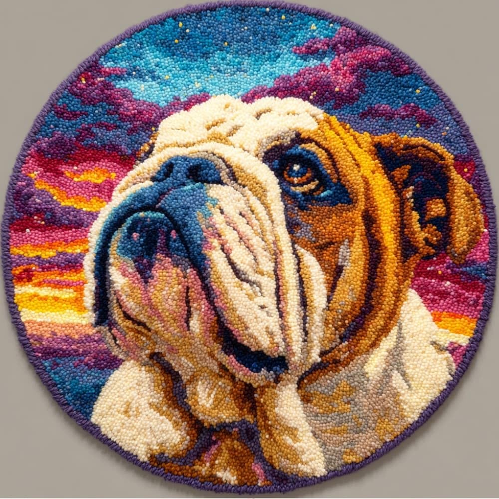 Round Latch Hook Rug Kits Bulldog For Adults And Starter 50*50Cm