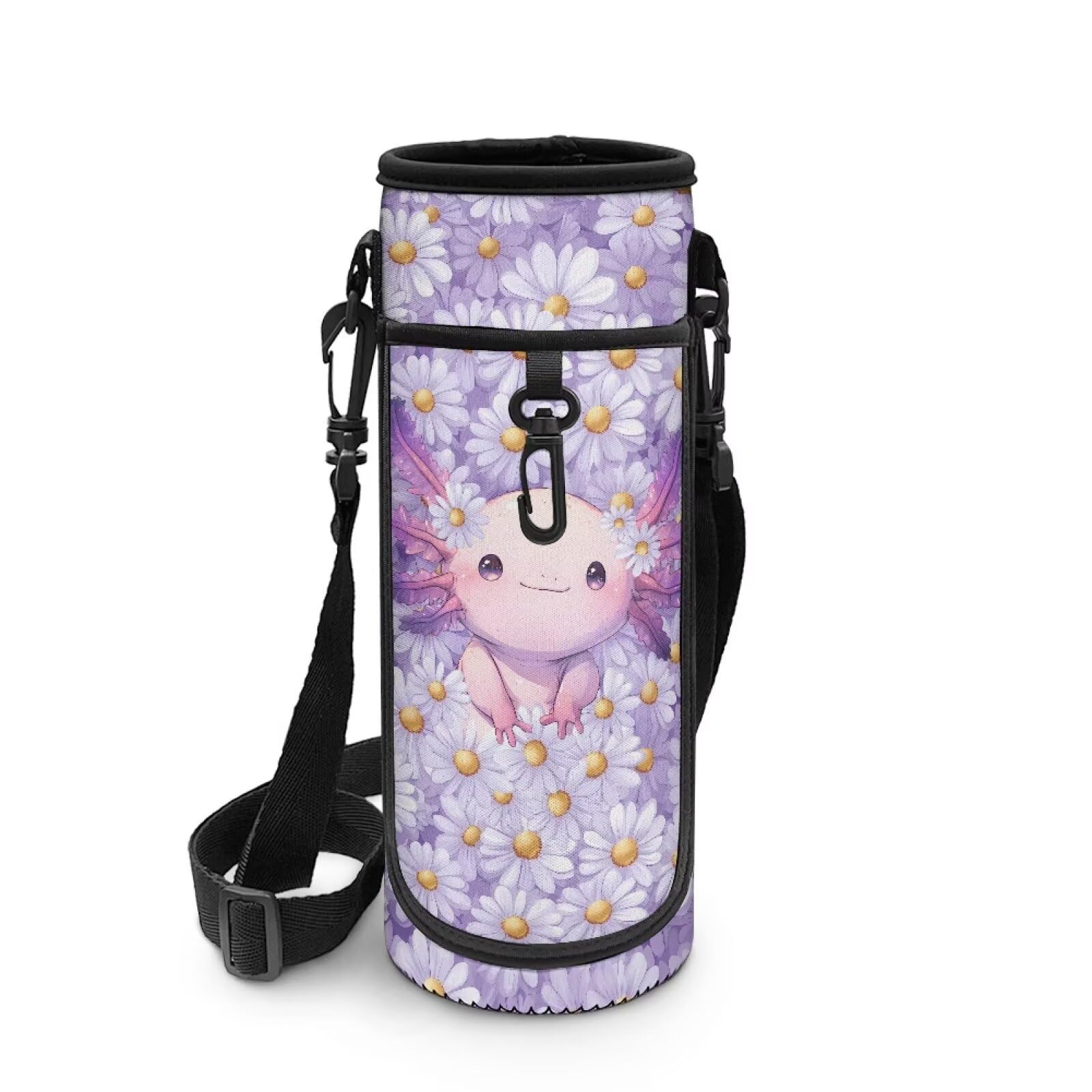 POLERO Axolotl Water Bottle Bag with Shoulder Strap for Girls Cute Daisy Water Bottle Holder for Back to School
