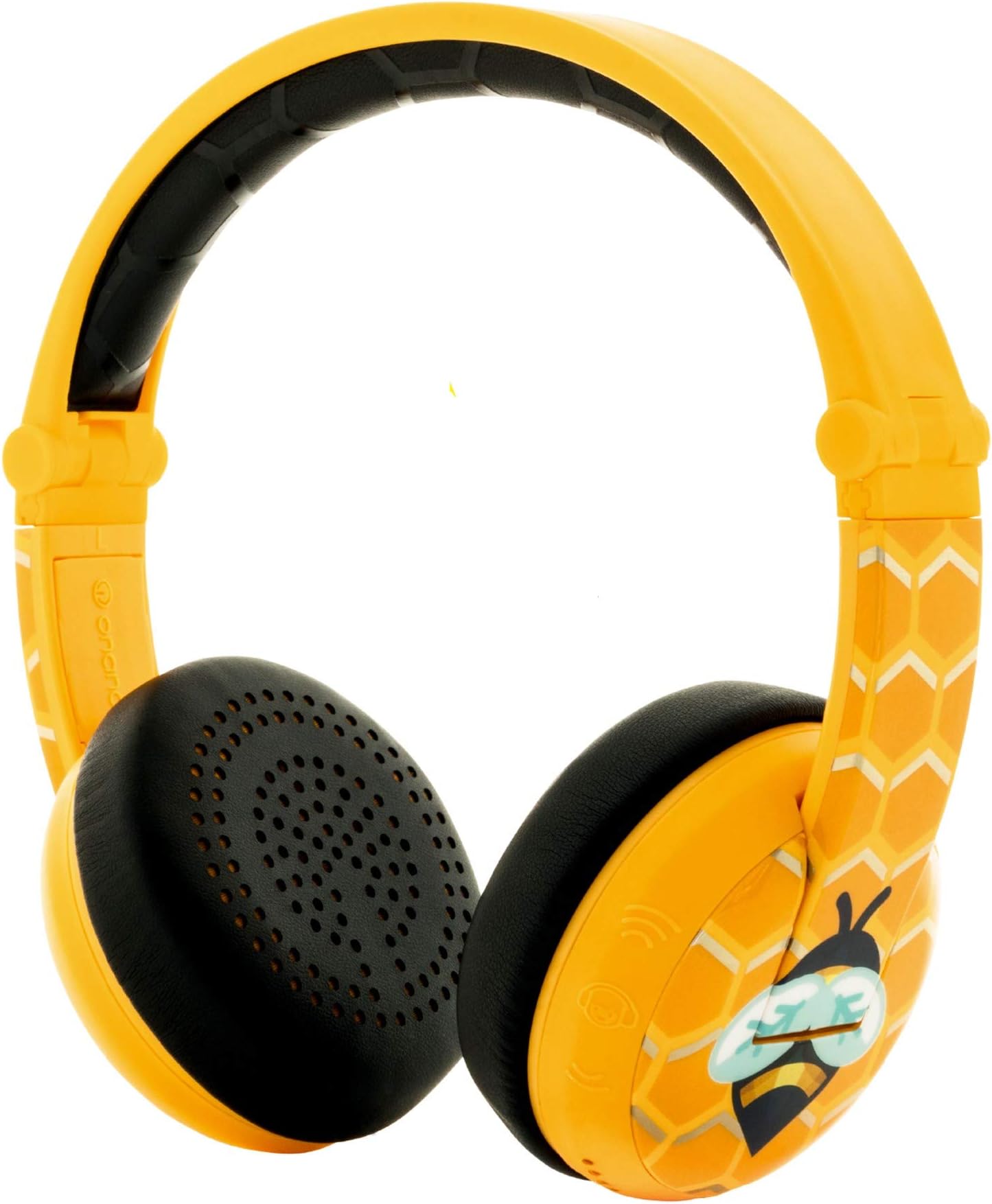 ONANOFF BuddyPhones Wave, Foldable Waterproof Bluetooth Headphones, SafeAudio Volume-Limiting Options 75/85/94dB, Works Wired or Wireless, for Toddlers to Young Adults (Bee)