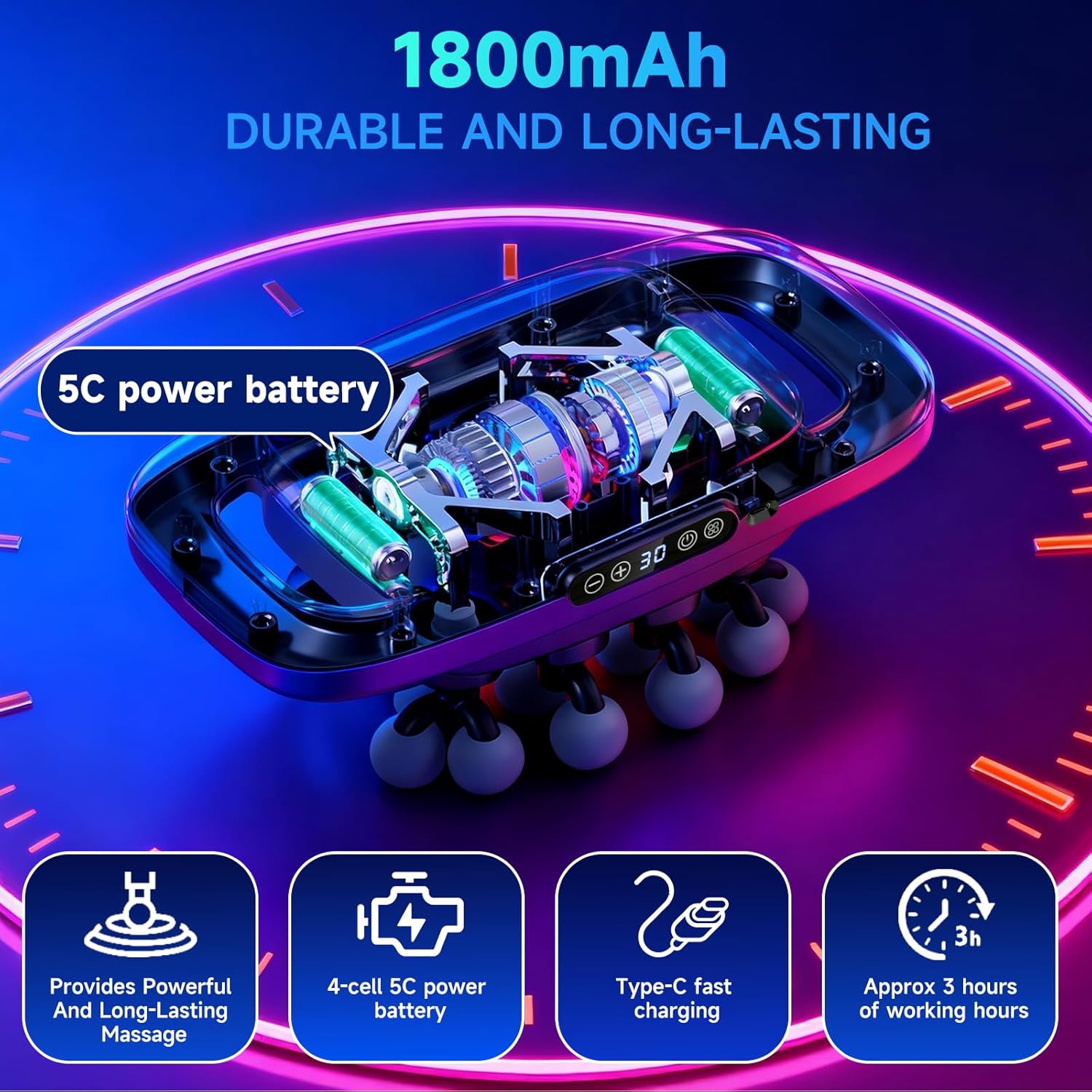 Upgraded 20-Head Massage Gun Set, Multi Head Massage Gun with 3 Modes & 30 Levels Intensities, Deep Tissue Massager Muscle Massage Guns for Body Muscle Pain Relief - Image 5