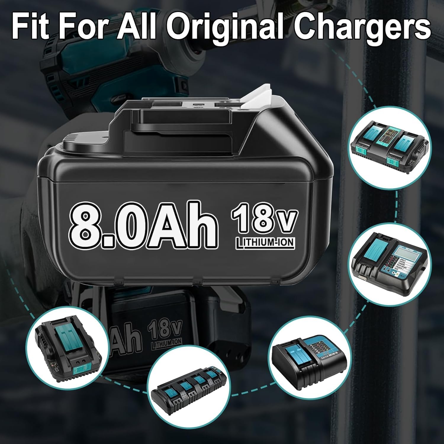 6 Stück 8000mAh Ersatzakku für Makita Akku18V BL1860B mit LED Indikator | BL1850B BL1850 BL1840 BL1830 BL1860 BL1835 BL1845 BL1820B, Kompatibel mit Elektrowerkzeugen mit LED Indikator
