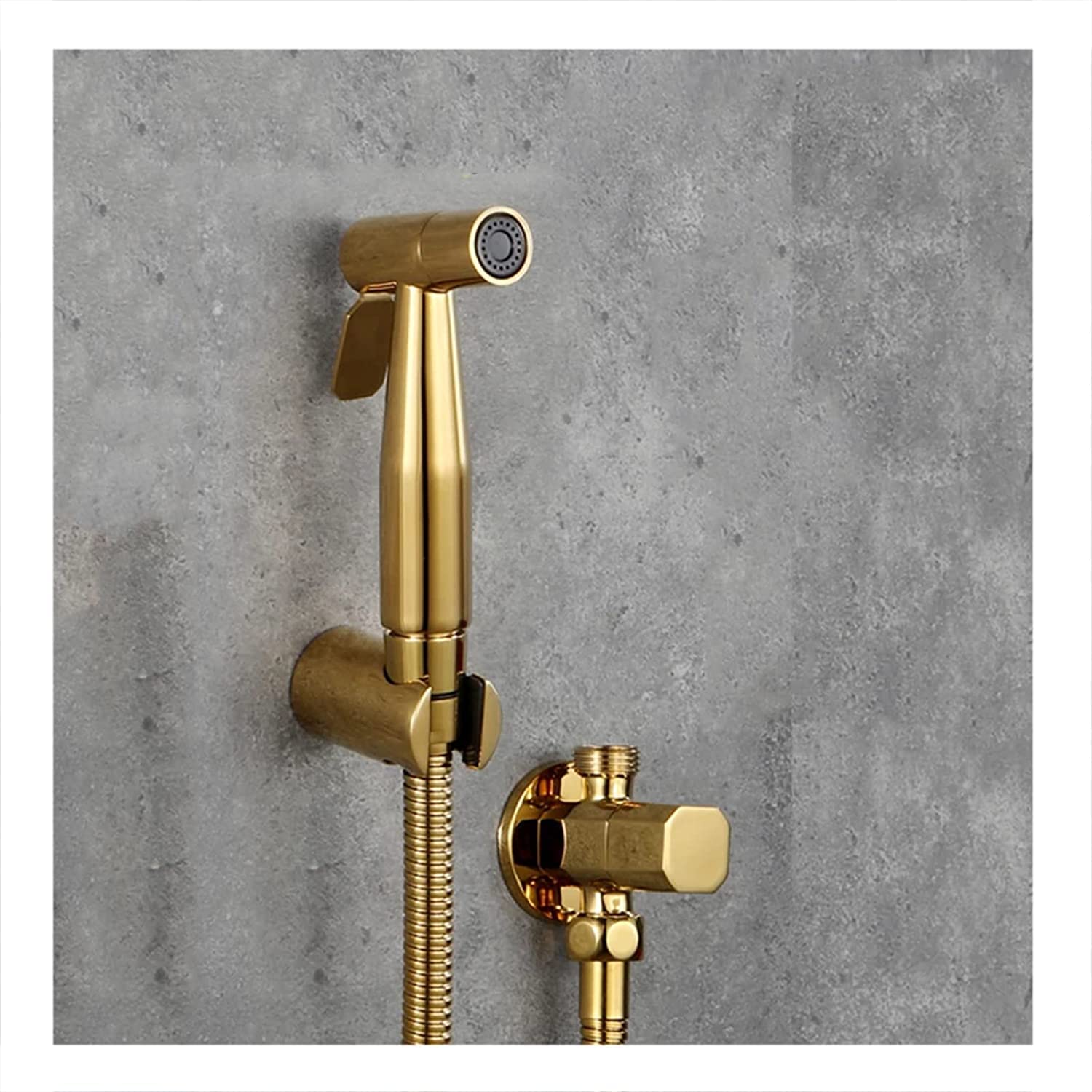 ZQFHSX Bidet Faucet, Single Cold Solid Brass Handheld Toilet Sprayer Titanium Gold Bathroom Douche kit Shattaf Washer Shower,C Set LWX