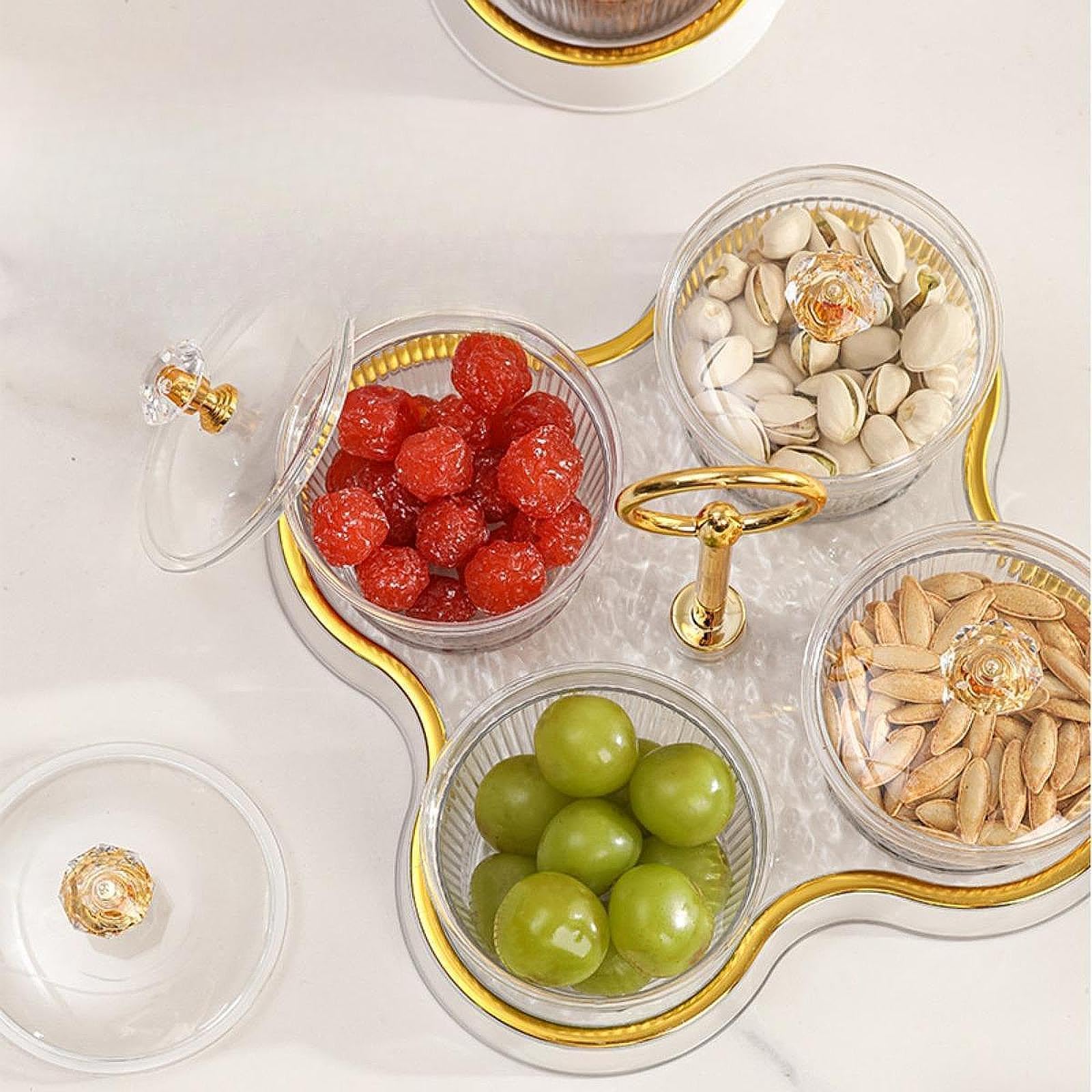 STYLEHEAVEN Dried Fruit Tray Nuts Tray Kitchen Storage Jar for Wedding Dining Room Party Transparent 4 Grids
