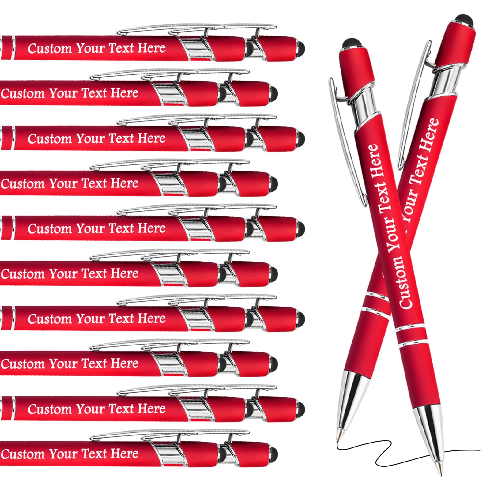 Personalised Pens Bulk Custom Pens with Logo Name 20 Pack Free Engraved Stylus Ballpoint Pens Customised Retractable Pen Message Text Gift for Men Women Black Ink Business Graduation Birthday Red โ image 1