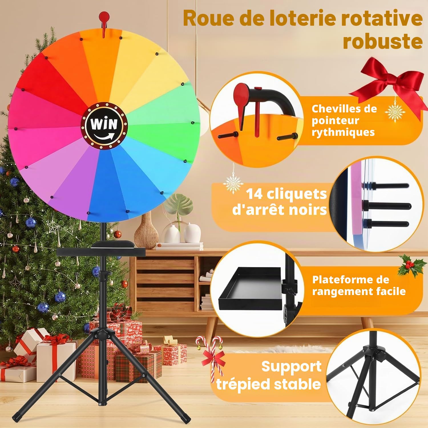 GADFISH 61 cm Roue de prix tournante, roue de la chance à 14 couleurs à faire tourner avec support réglable effaçable de 94 cm à 165 cm, roue tournante jouet couleur roue jeux pour jeux de loterie