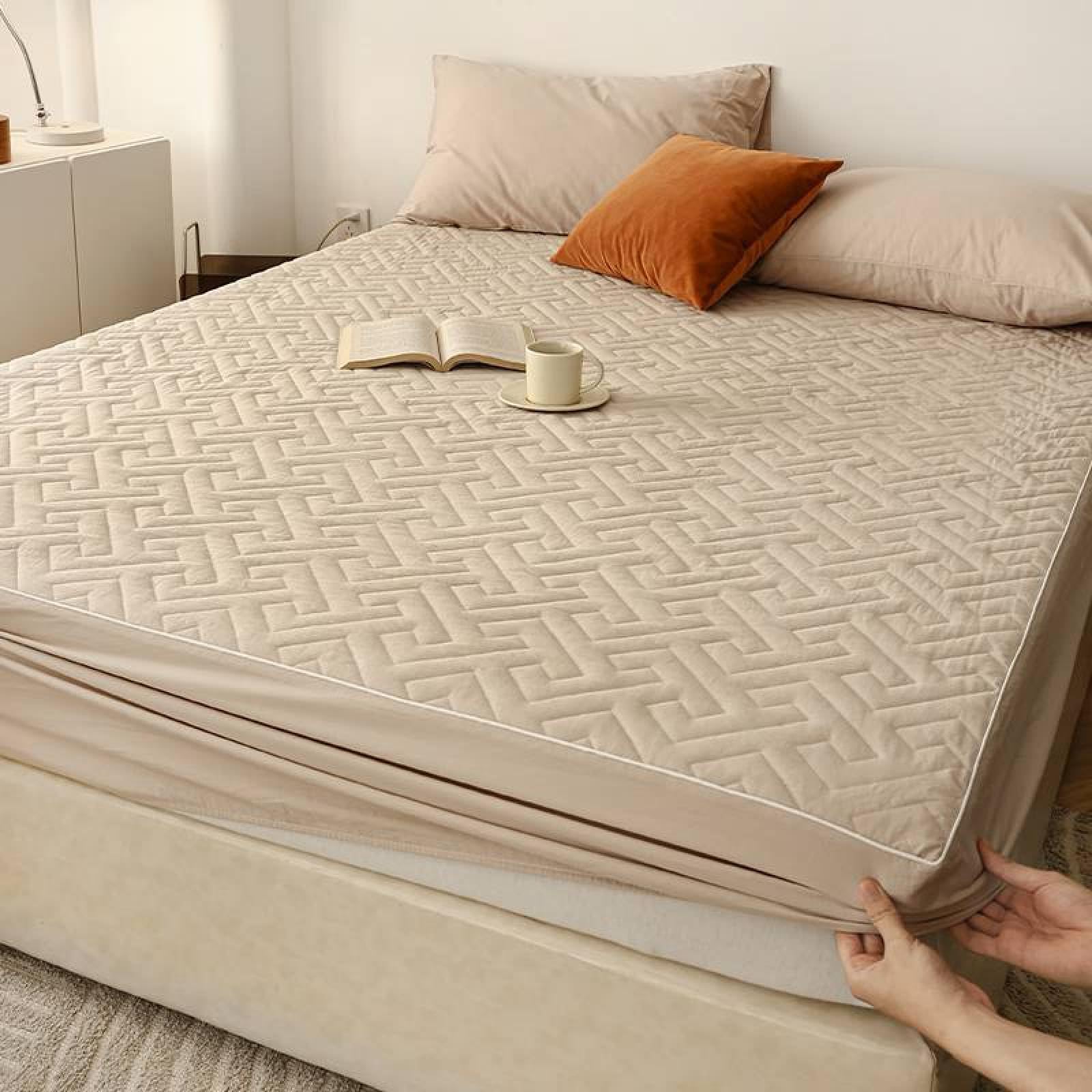 FCLDESHOP Goma elástica Sábana Bajera,Protector De Colchón con Costuras Acolchadas De Algodón, Funda De Almohada Impermeable para Colchón con Barrera Orina, Café Claro, 150 * 200cm (59 X 79x 12inch)