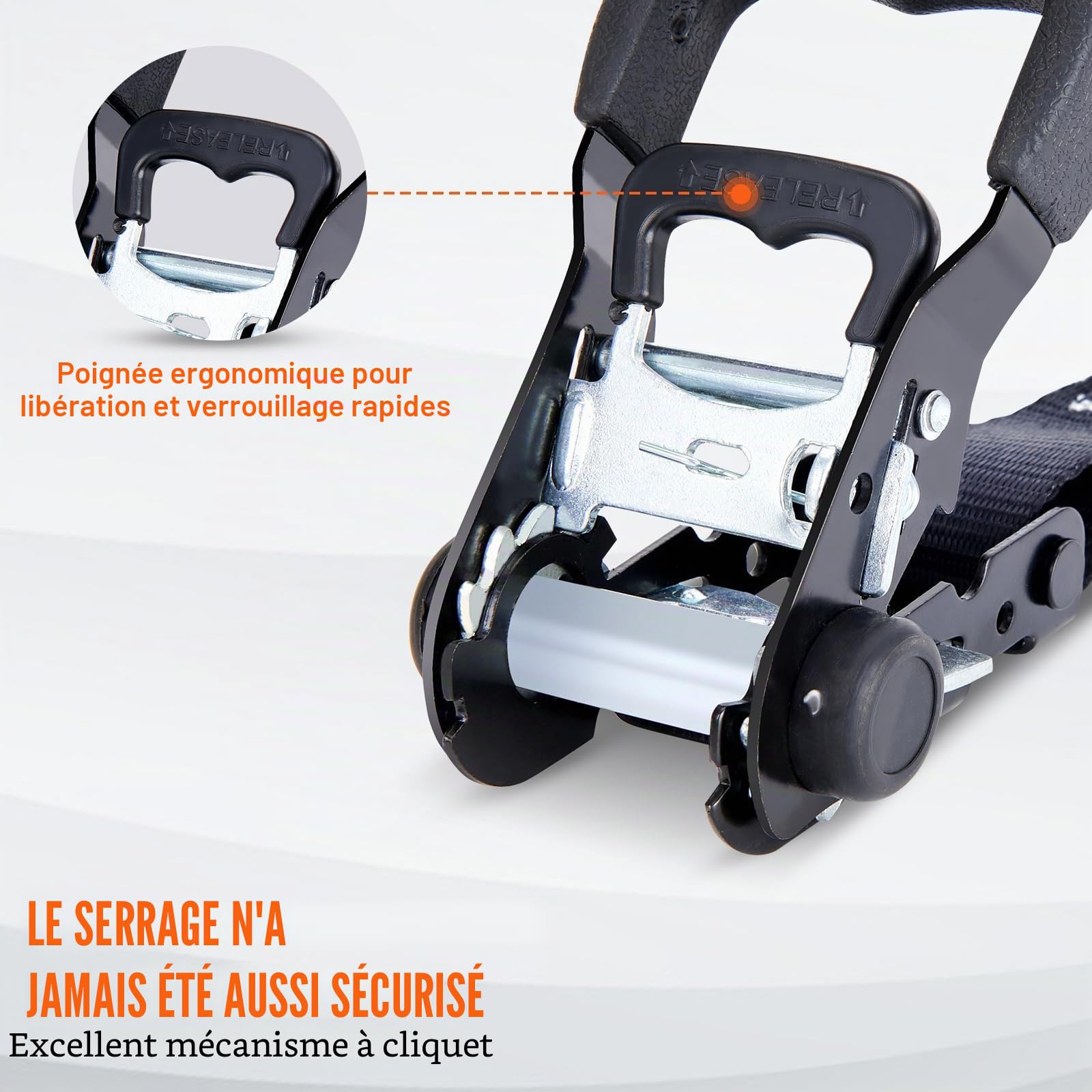VEVOR Sangle à Cliquet Lot de 4 Sangles d'Arrimage Résistance à la Rupture Maximale 2362 kg 0,04x2,4 m pour Sécuriser Cargaisons, Appareils Électroménagers, Équipement de Jardin, Motos, Déménagement