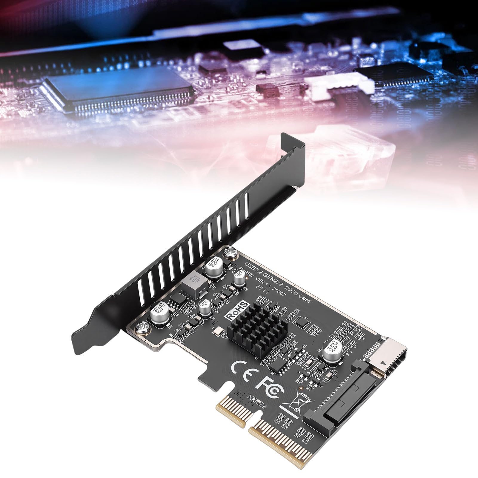 Karta PCIe USB C, Typ E, Przedni Typ C, 20 Gb/s, PCIe na USB 3.0, 15-pinowa Karta rozszerzeń SATA, Adapter Złącza PCI Express na Panelu Przednim do Komputera Stacjonarnego PCI E