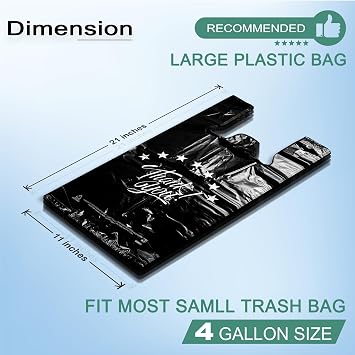 YoYoRain Black Thank you T shirt bag, Grocery shopping bag Reusable and Disposable Supermarket Bag 11''x6''x21'' 100PCS