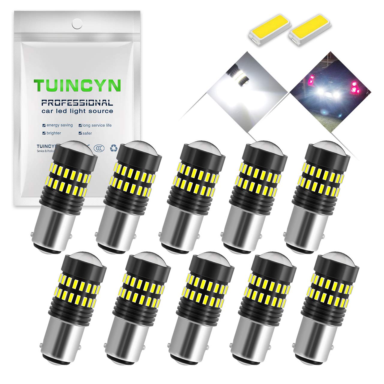 TUINCYN 1157 Lampadine a LED Luce di stop bianca BAY15D 1016 1034 1157A 4014-48SMD Chip Indicatori di direzione Fanale posteriore Luce di retromarcia 6500K (confezione da 10)