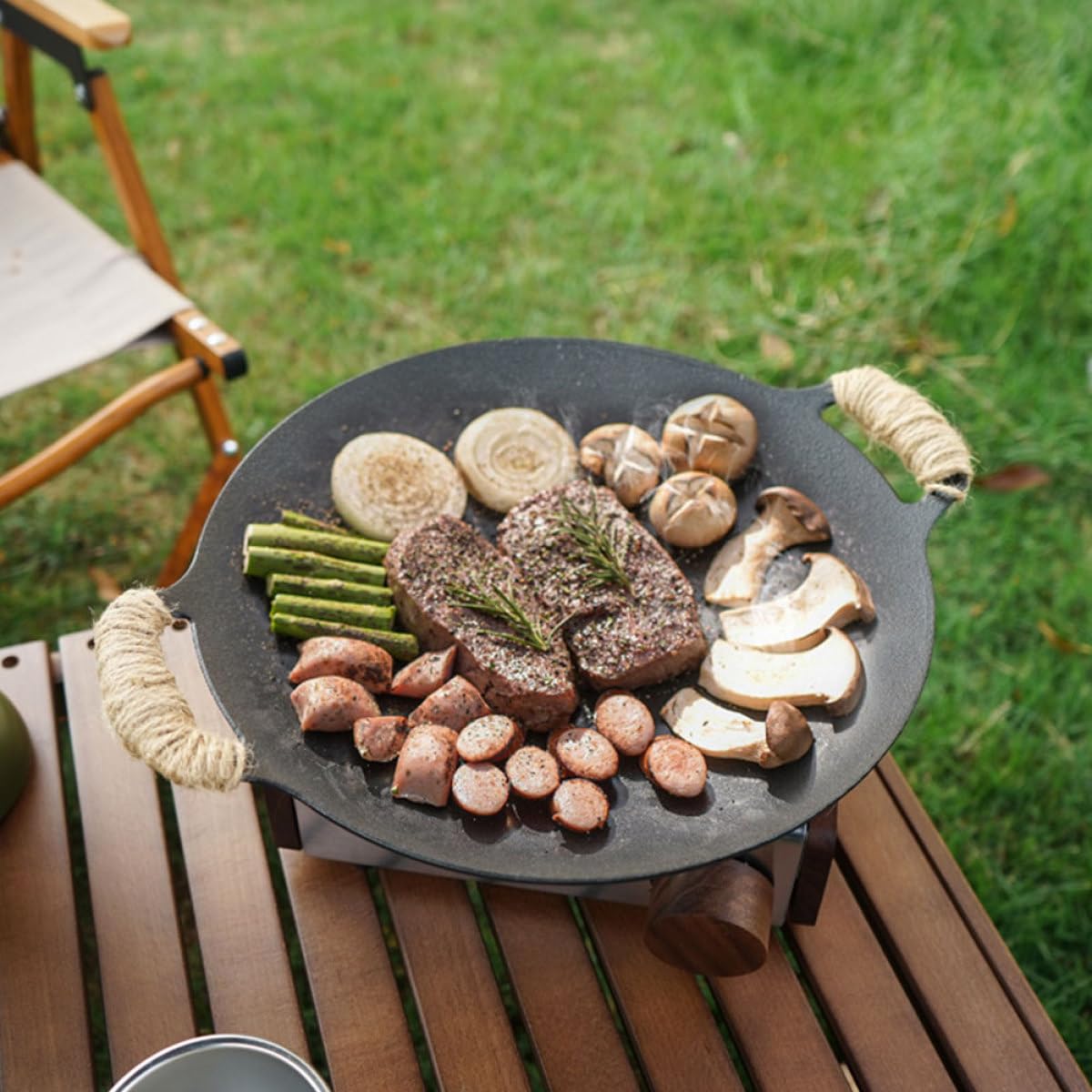 BESPORTBLE Sartén Parrilla de Hierro Fundido para Exteriores Bordes Redondeados y Uso Diario Adecuado para Bbq y Camping