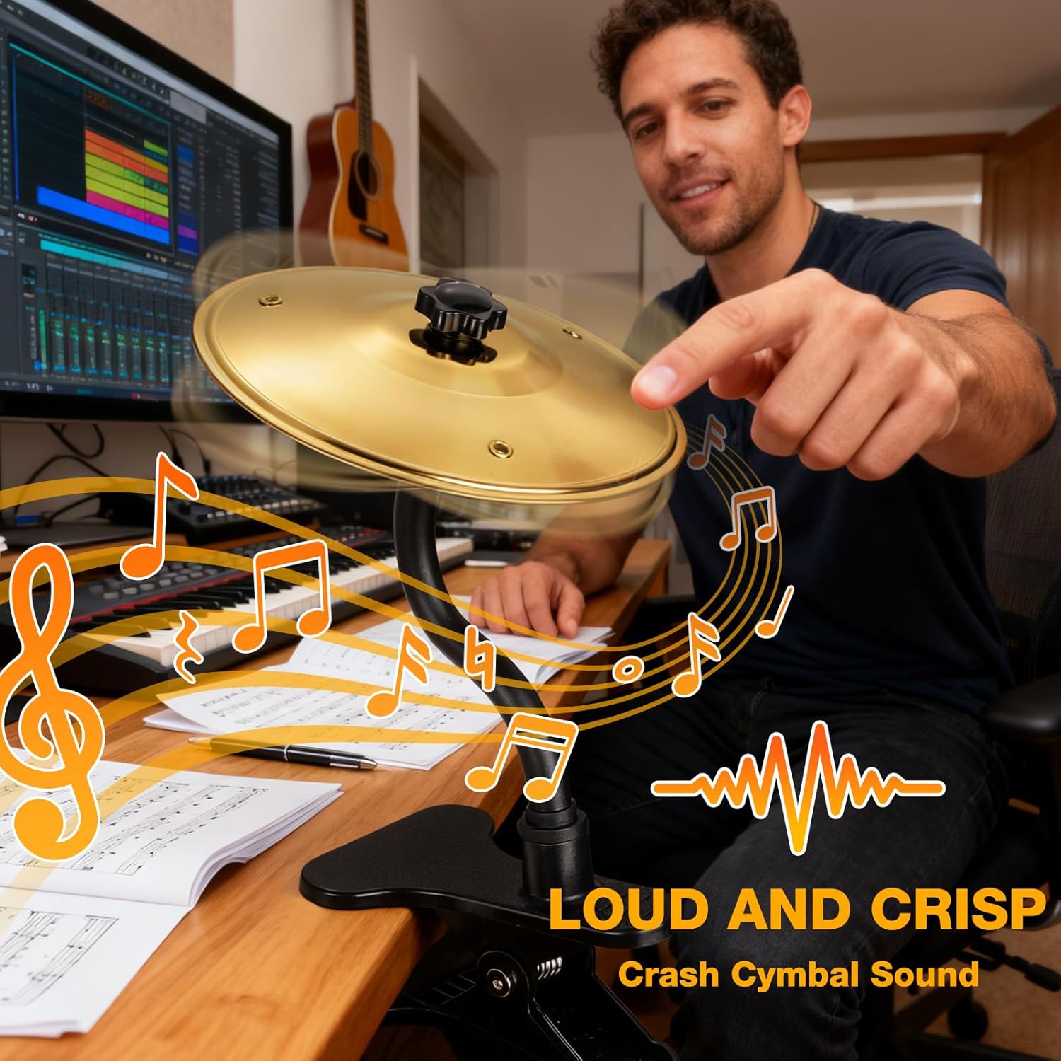 2PCS Desktop Cymbal, Desk Symbol Drum, Easy Clip-On Mini Cymbals for Drumer Music Lovers, Relief Your Working & Studying Stress, Fun Desk Accessory for All Type of Desks, Easy Installations - Gold