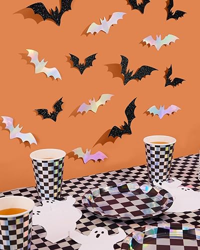 Miniatura 5 de xo, Fetti Decoración de pared de murciélago de Halloween 50 piezas Decoración de temporada espeluznante, carteles de fiesta de casa embrujada,