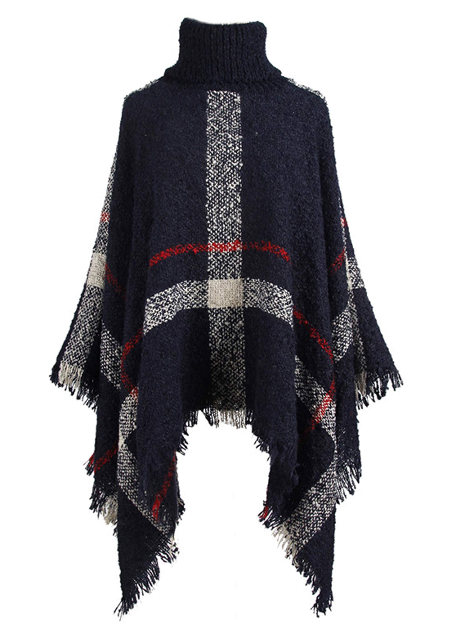 Mandy Luv Women's Stylish Turtleneck Loose Fit Free Size Poncho Sweater Knit Cape Pullover Shawl Wrap Tassels Jumper Tops