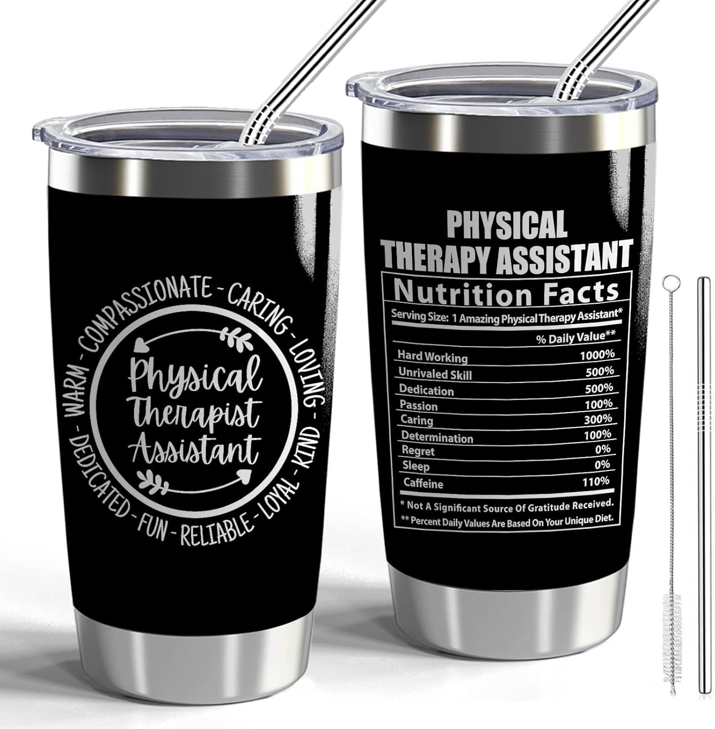 Physical Therapy Assistant Gift PTA 20oz Stainless Steel Insulated Tumbler with Lid and Straw Physical Therapy Students Coffee Cup Physiotherapists Appreciation Gift (PTA-Nutrition Facts)