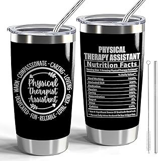 Physical Therapy Assistant Gift PTA 20oz Stainless Steel Insulated Tumbler with Lid and Straw Physical Therapy Students Coffee Cup Physiotherapists Appreciation Gift (PTA-Nutrition Facts)