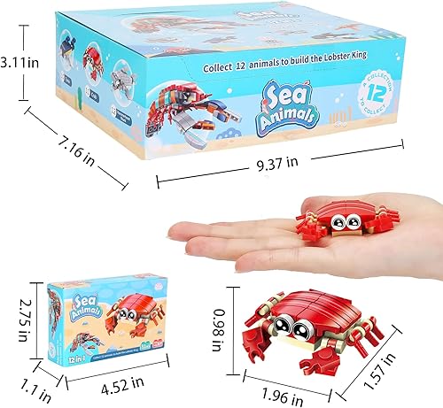 Miniatura 4 de Recuerdos de fiesta para niños, 12 piezas de minibloques de construcción animales del océano, juegos de construcción de juguetes de tronco