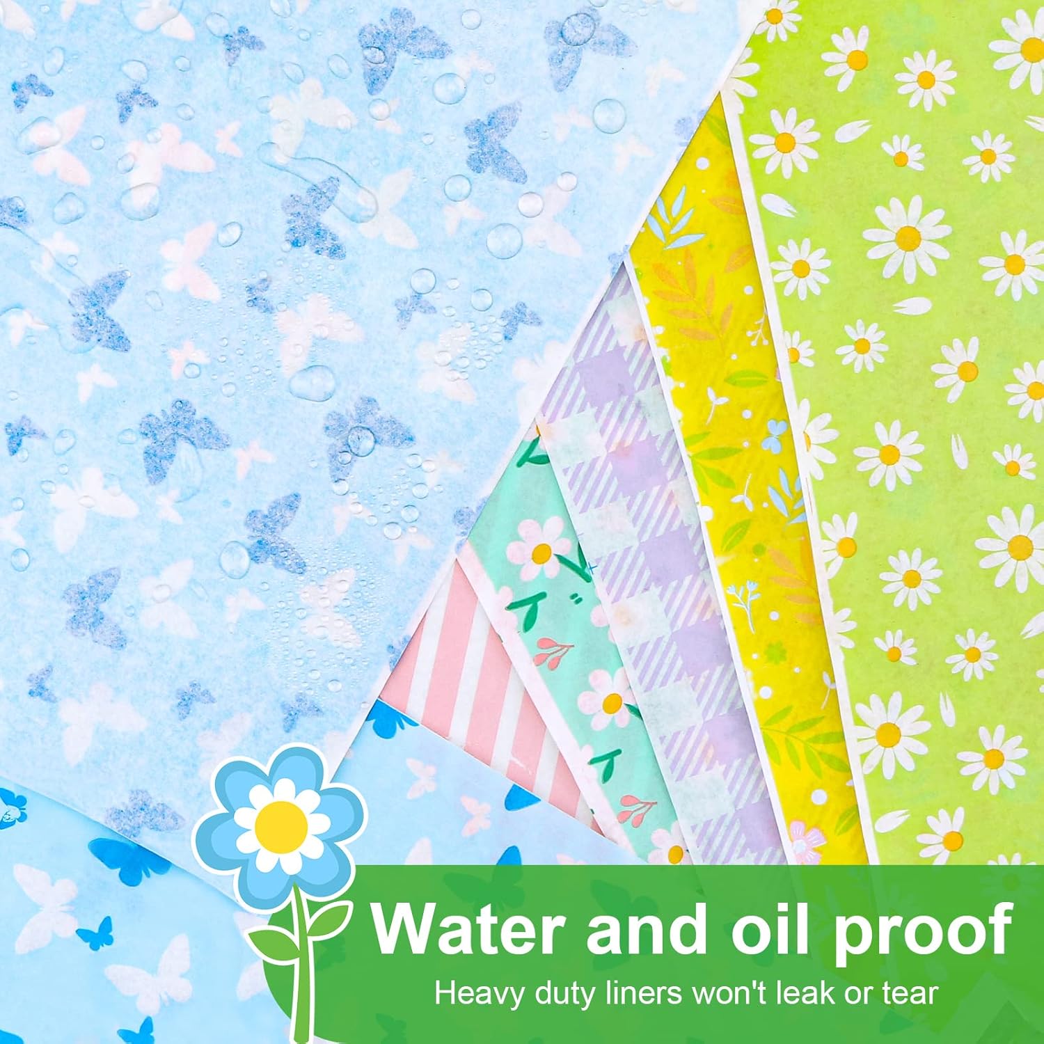 480Pcs Wax Paper Dry Waxed Deli Paper Sheets 12x12 inch Sandwich Wrap Paper Floral Parchment Sheets Basket Liner Food Paper Sheets for Carnival Mother's Day Home Kitchen Picnic Spring Summer Tea Party