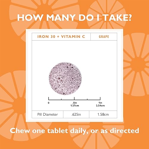 Vista 22 de Suplemento de hierro para celebrar vitaminas con 60 mg de hierro y vitamina C – Masticables de cítricos para pacientes bariátricos, bypass gástrico