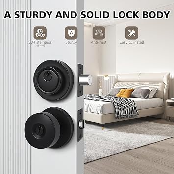 Door Knob and Single Cylinder Deadbolt Combo Set, Front Door Lock Set, Exterior Door Lock Set with Deadbolt, Keyed Alike, Matte Black (1Pack Set)