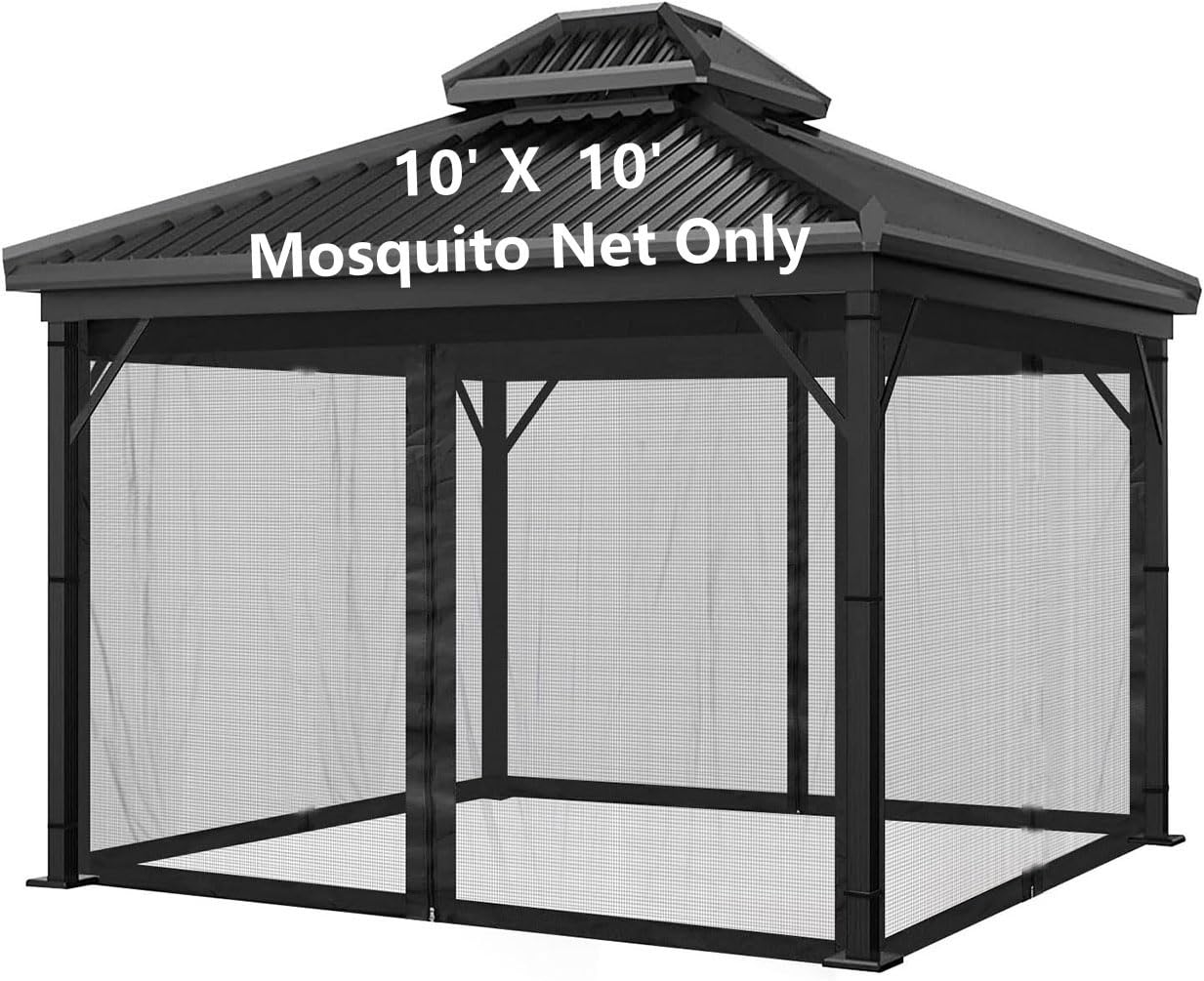 Mosquitera para toldo de kiosco al aire libre, 4 paneles de pared con 2 cremalleras para cenador de patio de 10 x 10 pies y tienda de campaña (solo mosquitera sin marco) 10 x 10 pies con