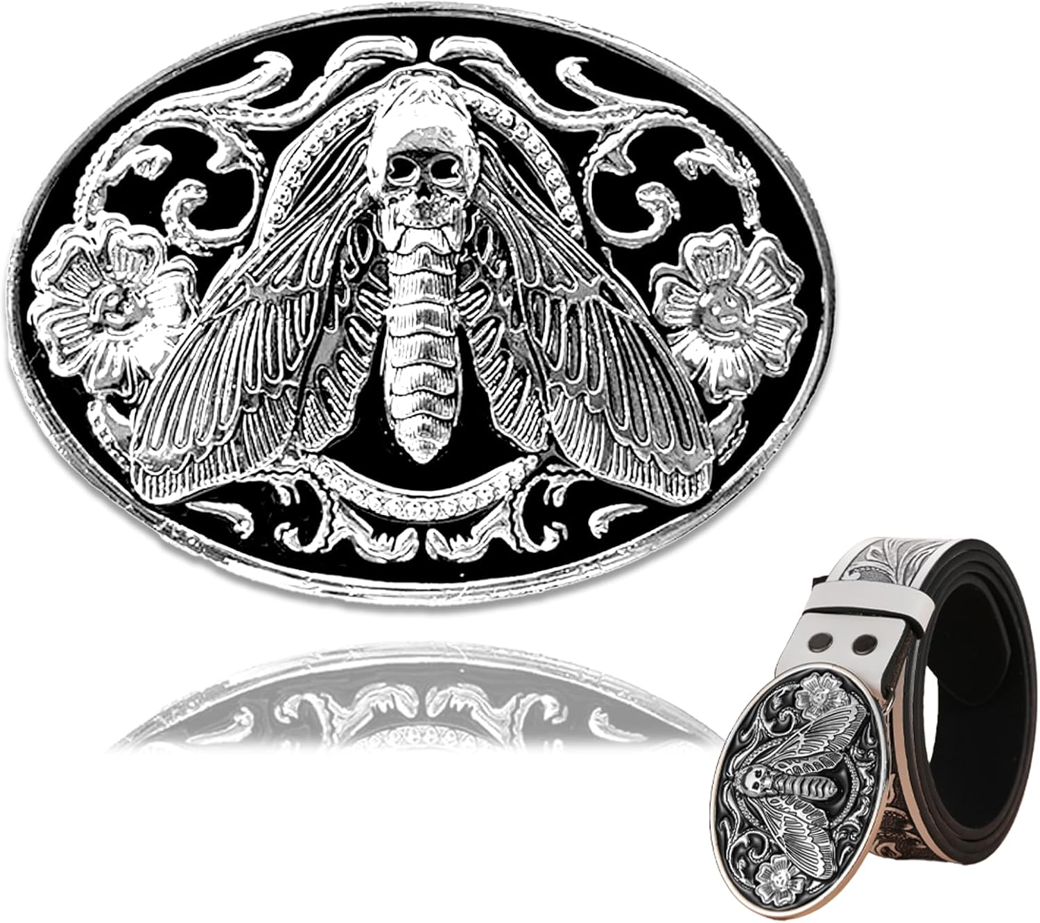 Belt Buckle Cowboy Vintage Skull Style for Men Cool Western Rodeo Buckles for Belts Large Country Moth Belt Buckles for Men's Accessories Retro Longhorn Cowboy Rodeo Style