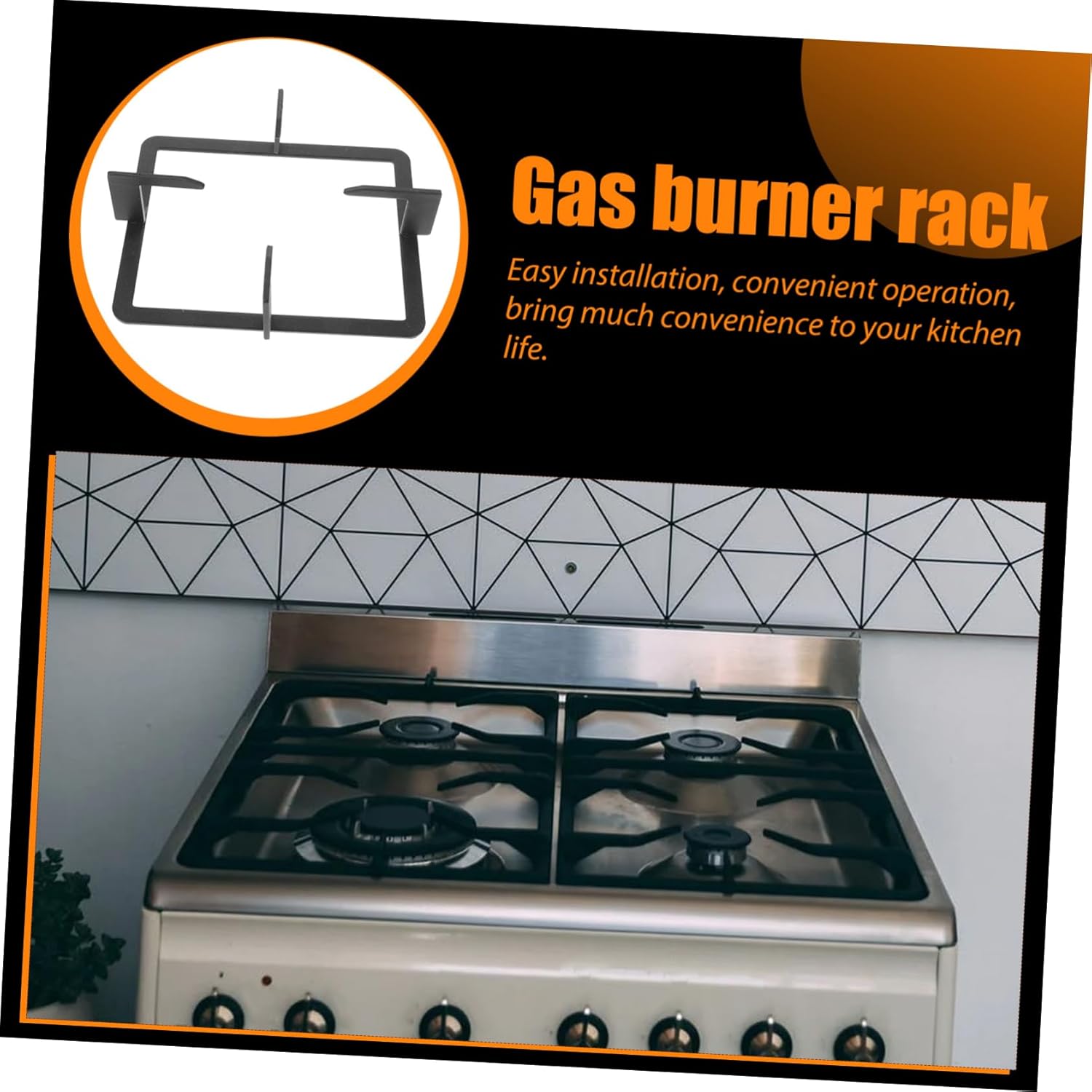 PRETYZOOM Gas Stove Rack Non-Slip Square Burner Support for Milk Pots Kitchen Accessory Black Heat Resistant for Gas Cooktops