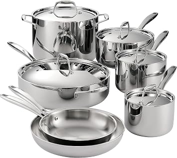 Trammantina Tri-Ply Clad Stainless Steel 12-Piece Cookware Set with Lids, Pots and Pans Kitchen Set, Induction-Ready, Dishwasher-Safe, NSF-Certified