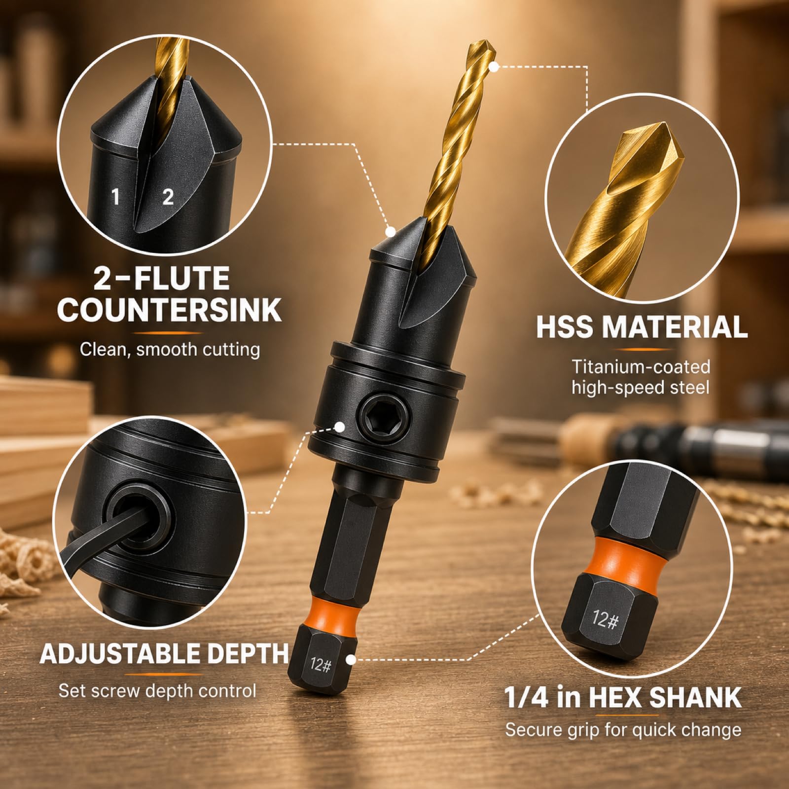 Countersink Drill Bit Set - 11 Piece Titanium -2 Countersink Drill Bit Set - 11 Piece Titanium -2