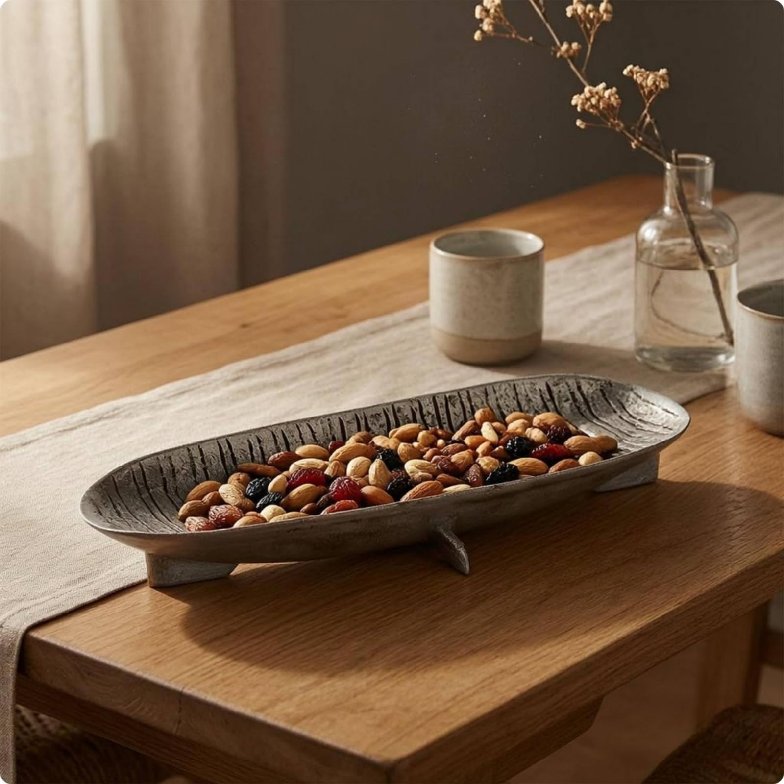 Bandeja Decorativa Hoja Bandeja Servir Centro de Mesa Bandeja Exhibición Bandeja Mesa en Aluminio con Superficie, Dorado Claro, Grande 59 17.5 H12cm