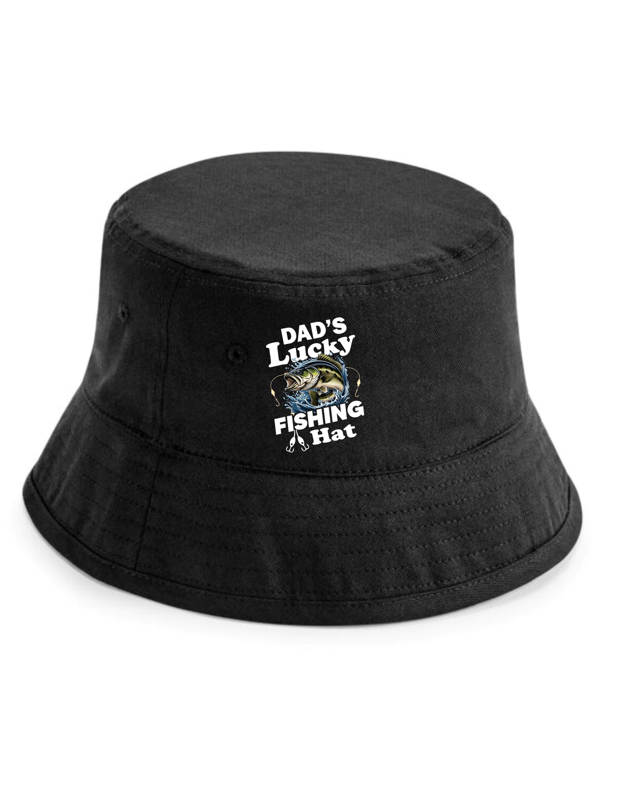 Print4u Unisex Black Dad's Lucky Fishing Bucket Hat Anglers Gift Father's Day Birthday Lxl