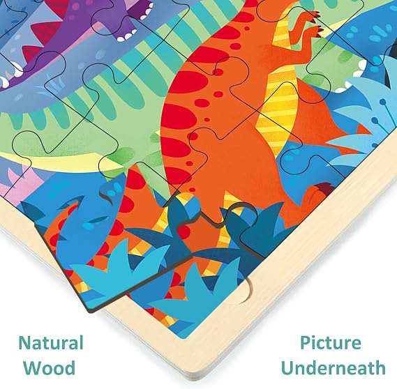24 Piece Puzzle for 3 Year Old, Dinosaur Wooden Jigsaw Puzzles