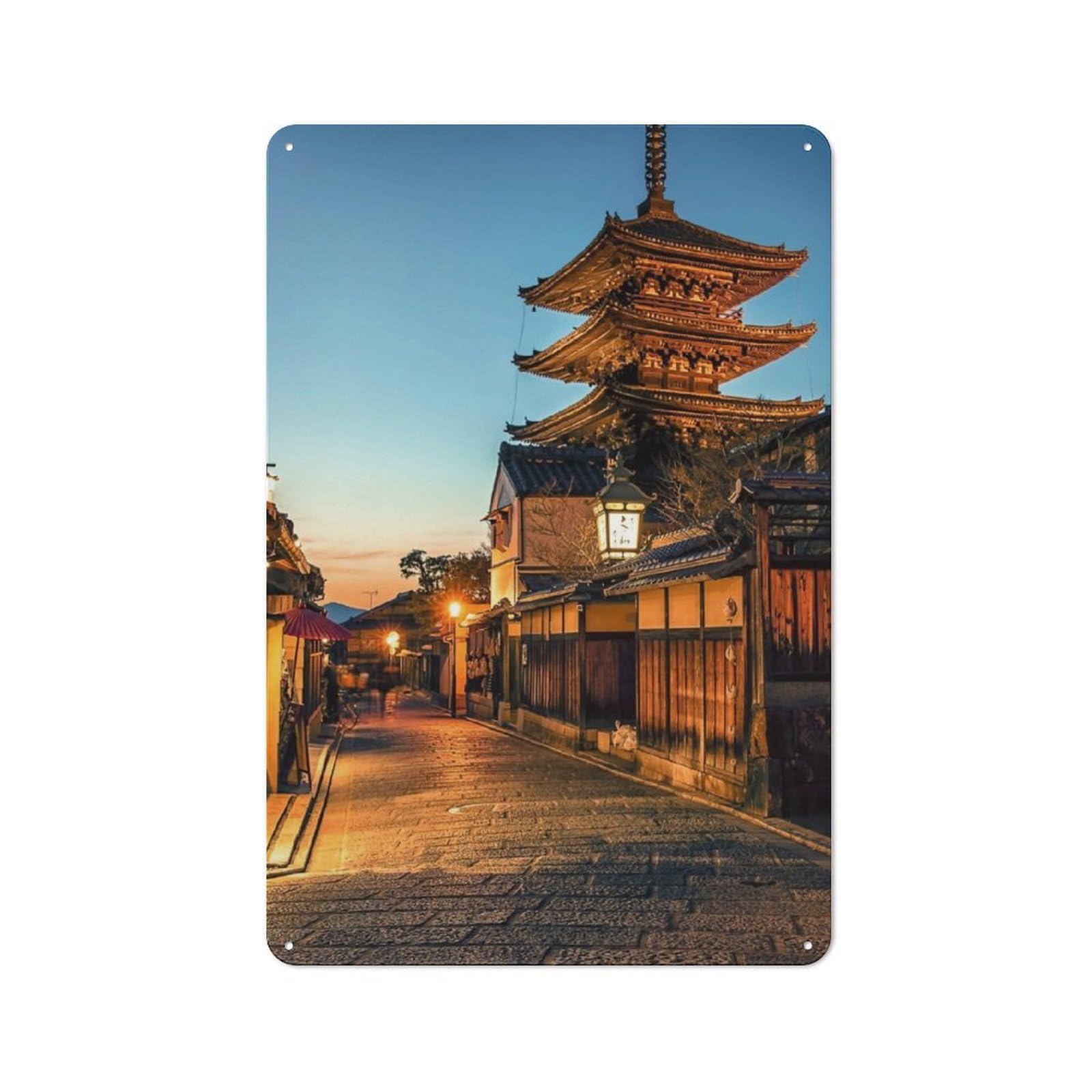 Junmoney Kyoto At Dusk Metal Sign 30X20cm With For Hallway Wall, Rustic Decor, Housewarming Present For People Styling Hallway
