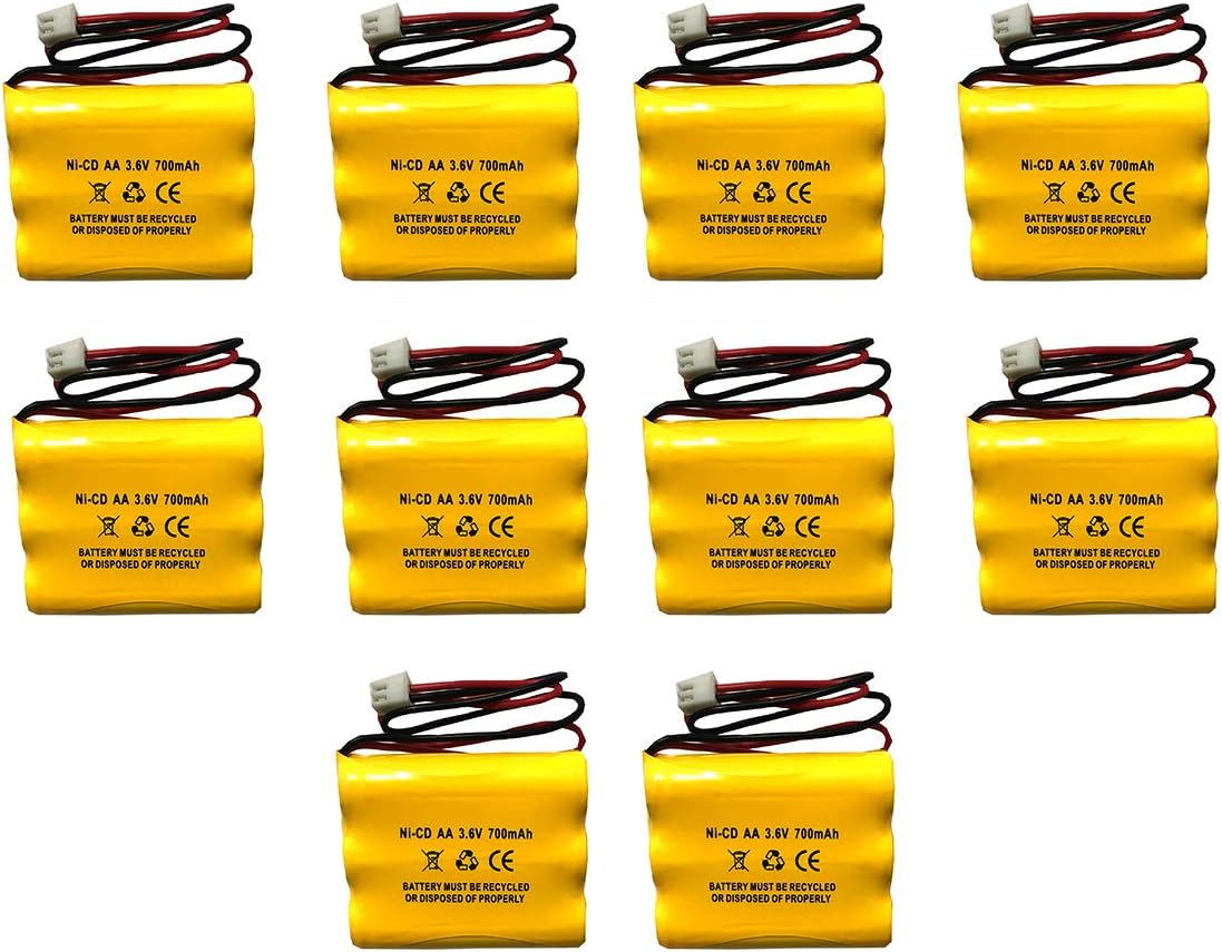 3.6V 700mAh 900mAh NiCad Exit Sign Battery Emergency Lighting (10 Pack) Lowes 253799 and Lowes OSA230 Unitech 6200RP Unitech AA900MAH Unitech LEDR-1